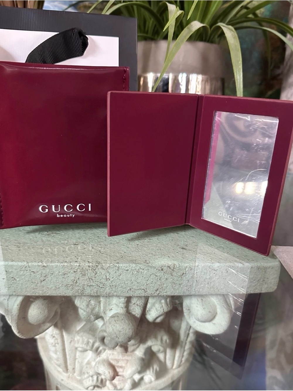 Gucci mirror new red burgundy in case pouch